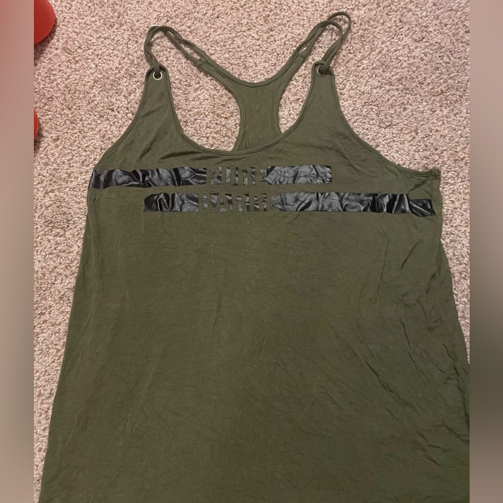 Pure Barre Army  Green Tank Top with Sleeveless Design